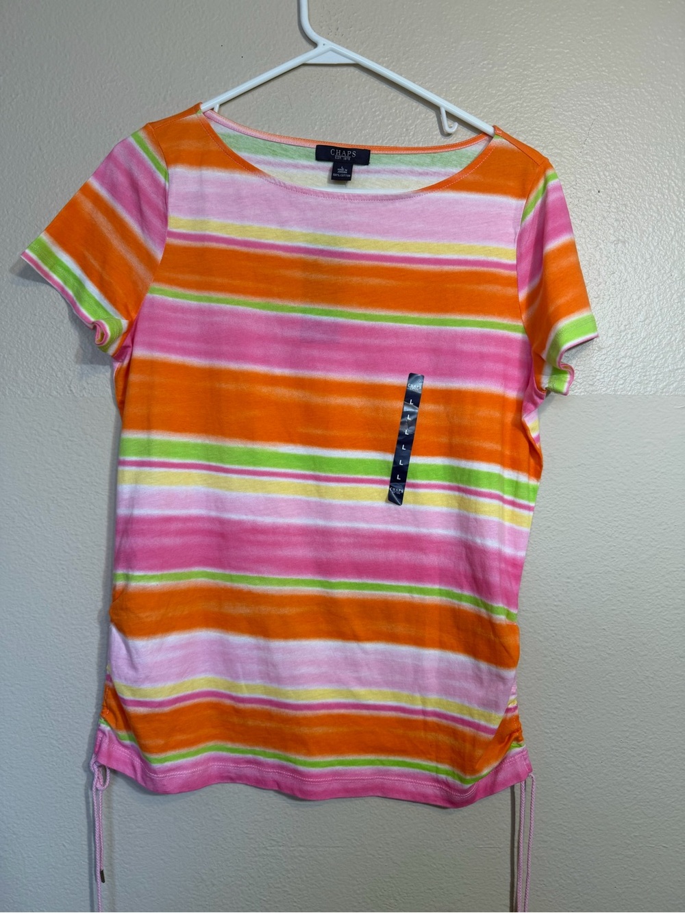 Chaps Striped Short Sleeve 100% cottonTee - Pink, Orange, Lime